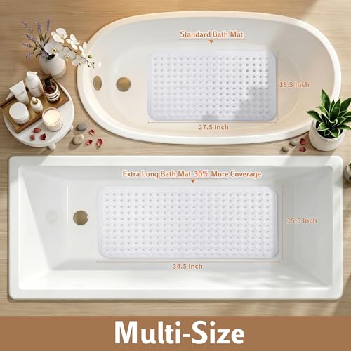 Yimobra Shower Mat, Bathtub Mat Non Slip, Big Drain Holes, 28x16, White | Strong Suction Cups, Anti Slip Bath Tub Mat for Inside Shower, Machine Washable Fast Drying, Bathroom Essentials - color: White, size: 27.5 X 15.5 Inch