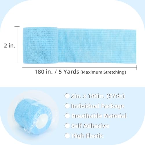 IndigoCase 6 Pack Self Adhesive Bandage Wrap 2 Inch x 5 yd Elastic Tape | SkyBlue Color Elastic Bandage Wrap, Vet Wrap, Small Bandage for Kids, Fingertip, Wrist, Dog, Pets - color: Skyblue, size: 2 Inch - 6 Pack