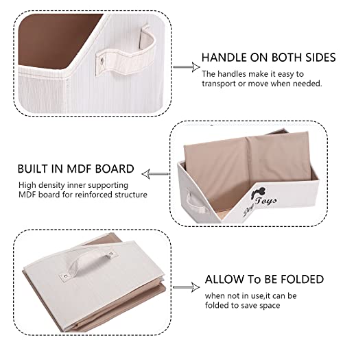 Large dog toy bin dog toy box storage box - Foldable Fabric Trapezoid Organizer Boxes with Handle, Collapsible Basket for Dog Toys (Beige-DOG) | Foldable Fabric Trapezoid Organizer Boxes with Handle, Collapsible Basket for Dog - color: Beige, size: Large