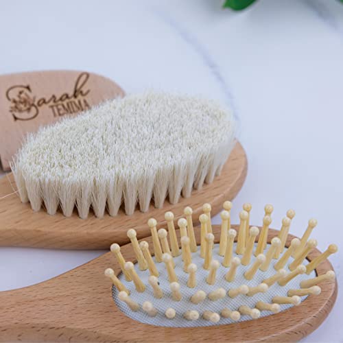 Personalized Baby Hair Brush Set - Custom Engraved Wooden Brush & Comb Gift Box for Baby Girls, Toddlers & Kids, Floral Set