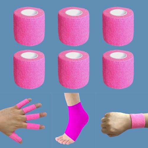 2 Inches Self Adhesive Bandage Wrap Bulk, 6 Pack, Pink | Breathable Self Adhesive Vet Tape for Pets, Stretchy Sports Cohesive Bandage Wrap for Athletic, Wrist and Ankle - color: Pink