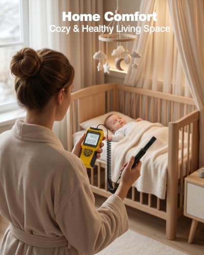 MT-93D Split Thermo Hygrometer HVAC Humidity Meter, Dew Point and Wet Bulb Temperature Reader, Flexible Spring Cord air Temp Probe, Backlit LCD, Data Hold MAX/MIN, ℃/℉, humidifier Greenhouse