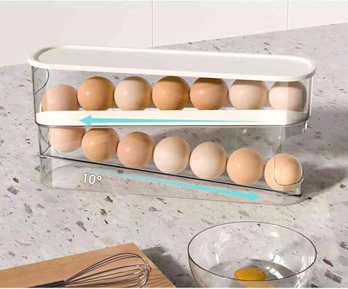 Auto Rolling Egg Holder for Fridge, Egg Dispenser/Organizer/Storage/Container with Lid for Refrigerator, Sturdy and Durable Space-Saving Egg Tray for 12 Large Eggs - size: 1pcs