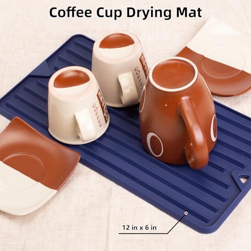 Mini Silicone Dish Drying Mat, Flexible & Thick, 6" x 12", Blue | For Kitchen Counter and Bathroom, Heat Resistant, Countertop Protector, Non-Slip, For Coffee Cup/Bottle/Glassware - size: 6" x 12"