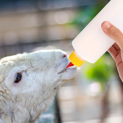 Gatuida Goat Nipple and Bottles Set, 5 Sets 400ml Lamb Feeding Bottles Kit, Plastic Small Animal Milk Feeder Drink Pritchard Nipple for Baby Goats and Small Livestock