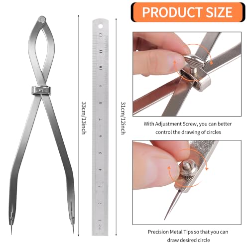 Radius Divider Tool 12 Inch, Fast Adjusting Scriber for Sheet Metal Fabrication & Layout Work, Resharpenable Replaceable Points, Metalworking Woodworking Insulation Tool, Draws Circles Up to 32 Inches