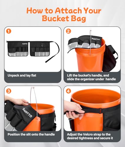 Bucket Tool Organizer, 5 Gallon Garden Bucket Tool Bag with Mesh Pocket | Waterproof Bucket Storage Caddy, Versatile for Car Wash Suppliers, Gardening Tools, Fishing Gear, Fit 3.5 to 5 Gallon Buckets