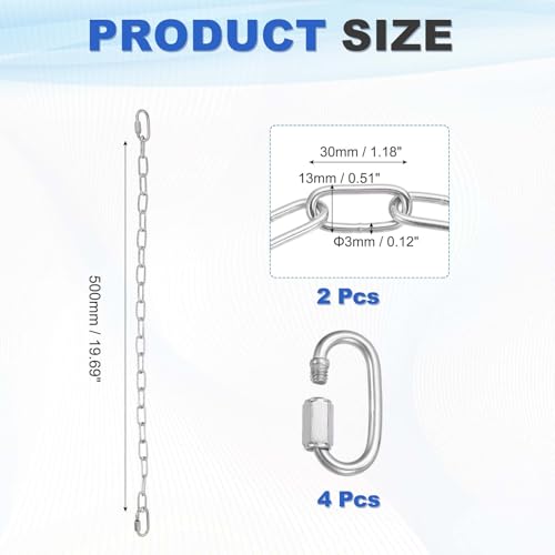 PATIKIL Gate Chain Lock, (19.7Inch, Silver) (2 Pcs)304 Stainless Steel Hanging Chain Lock for Stall Barn/Cabinet/Fence/Hammock/Pet Cages - size: 19.7Inch