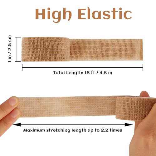24 Rolls Elastic Self Adhesive Bandage Wrap 1 Inch, Breathable Non Woven Cohesive Bandage, Vet Wrap for Dogs, Ankle Sprains Swelling Medical First Aid Tape, Sports Athletic Tape (Brown) - color: 1 Inch-24 Count Brown