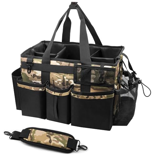 SCAVATA Wearable Cleaning Caddy Organizer with Handle & Shoulder Straps for Housekeepers, Under Sink & Car Cleaning Tool Organizer Bag with 4 Foldable Dividers (Camouflage) - color: Camouflage