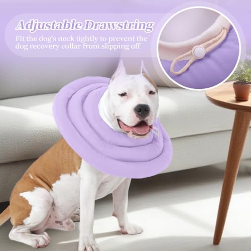 IDOMIK Dog Recovery Collar, Waterproof Soft Dog Cone After Surgery | Comfy Protective Elizabethan Collar Alternative for Dogs Cats, Adjustable Pet Neck Donut Cone Anti-Licking Wounds,Purple,L - color: Purple, size: L