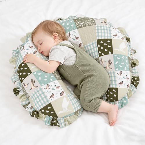 Ruffled Nursing Pillow Cover, Removable Stretchy Case for Breastfeeding Pillows, Ultra Soft and Breathable Feeding Pillow Slipcover with Modern Design Lace for Infant Girls Boys, Mallard Duck