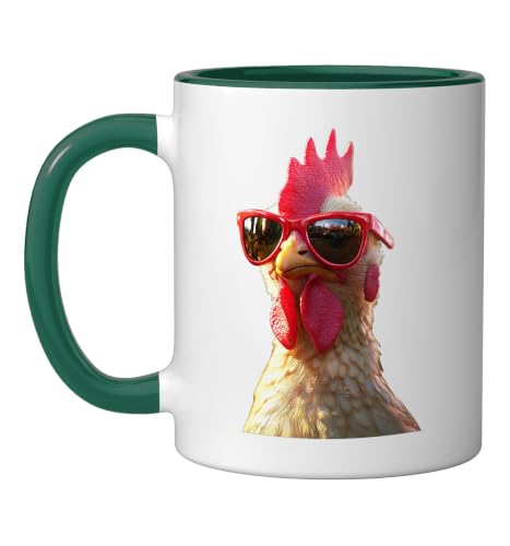 Chicken Hen Female Chick Farm Cluck Farmer Cute Chickens Ceramic Mug, Dark Green/White, 11oz - color: Dark Green/White, size: 11 Ounces