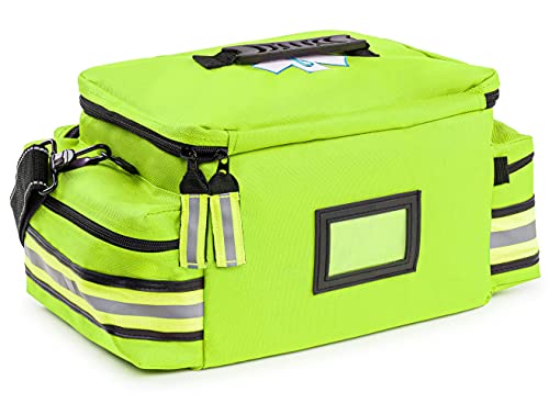 Scherber First Responder Fully-Stocked Professional Essentials EMT/EMS Trauma Kit | HSA/FSA Approved | Reflective Bag w/8 Zippered Pockets & Compartments & 200+ First Aid Supplies - Yellow - color: Yellow