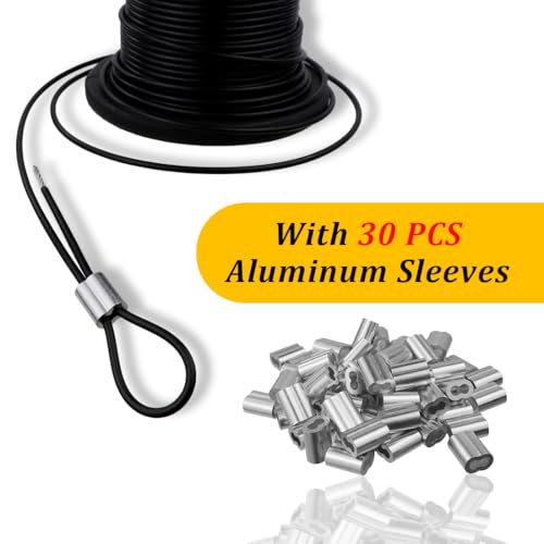 304 Stainless Steel Wire Rope Cable 3/32, Black Vinyl Coated - Outdoor Light Guide Wire for String Lights, Clotheslines - 1/16 Inch Overmolded to 3/32 Inch, 100ft - size: 100FT