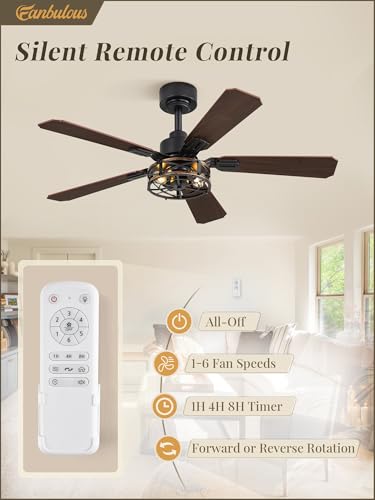 Fanbulous 42 Inch Farmhouse Rustic Caged Ceiling Fan with Lights, 2 Pack | Double-sided Color Blades , APP/Remote Control ,6-speed Wind & Reversible Function, Quiet, Timer, Black - color: Black