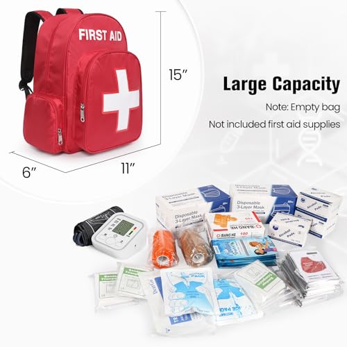 Gatycallaty First Aid Bag Empty Backpack Emergency Bags First Responder Trauma Treatment with 13 Pockets for Outdoor Hiking Travel Field Trips Camping Road Trip Essentials (Red) - color: Red