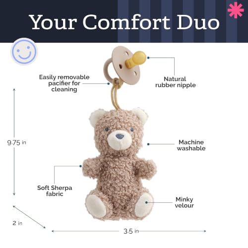 Itzy Ritzy Pacifier & Lovey Set - Natural Rubber Pacifier with Plush Bear | Natural Rubber Pacifier with Detachable Bear Lovey, Soft Cotton Fabric, Large Vent Holes, and Soothing Comfort for Babies - color: Bear
