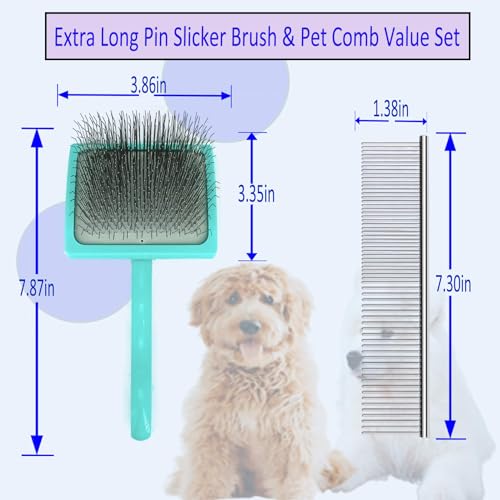 Extra Long Pin Dog Grooming Brush Haired Dogs & Pet Comb Value Kit,Dog Brushes for Goldendoodle, Labradoodle, Poodles - Pet Hair Brush for Medium & Long Haired Dogs-31mm pins - size: Vlaue Kit