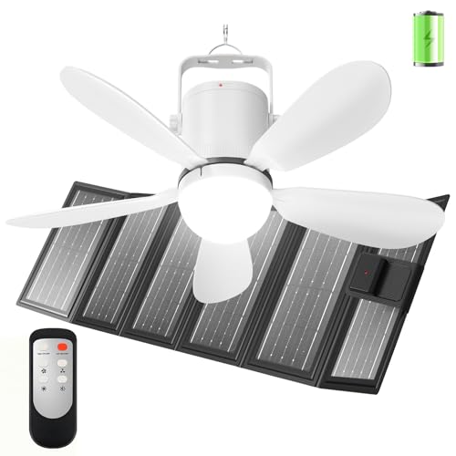 21” Solar Ceiling Fan Light with Foldable Solar Panel, Portable Solar Camping Fan Light Outdoor with Remote, Battery Operated Canopy Hanging Fan, for Outside Tent Porch Patio RVs Pergola - size: 21" Ceiling Fan M