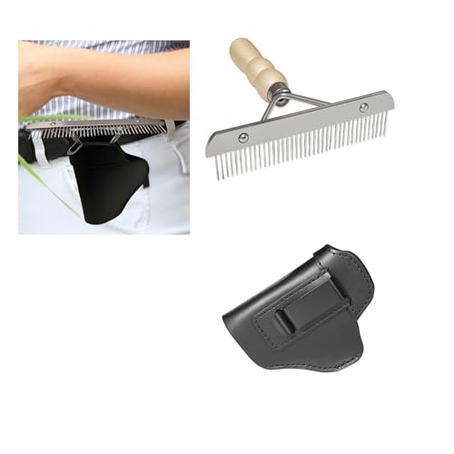 1 Set Leather Comb & Brush Holder Display Stand with Mini Fluffer - Pet Grooming Kit for Livestock Show, Cattle, Dogs, Horses