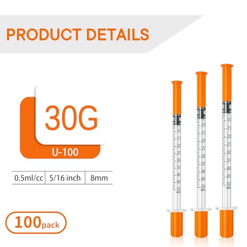 jeringas con agujas para inyectar, 0.5mL 30G 5/16" (8mm), Individually Wrapped, 100 Pack - size: 0.5ml-30G 5/16", style: 100 Pack