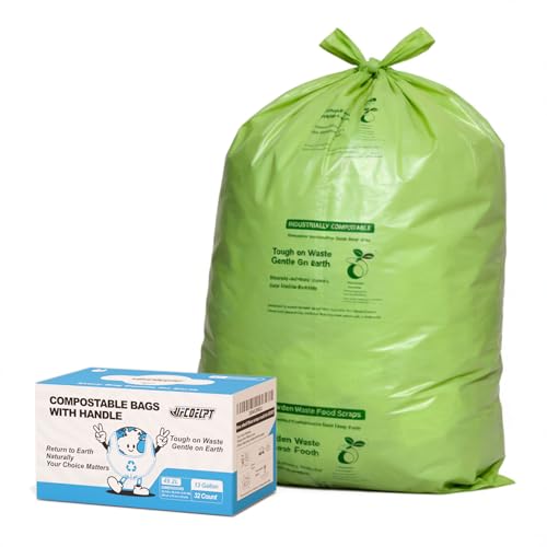 13 Gallon Compostable Kitchen Bags with Handles, 32 Count - Extra Thick 0.9 Mil Tall Kitchen Bin Liners, Seedling Certified, Unscented Food Scrap Bags - color: 13Gal 32Pcs