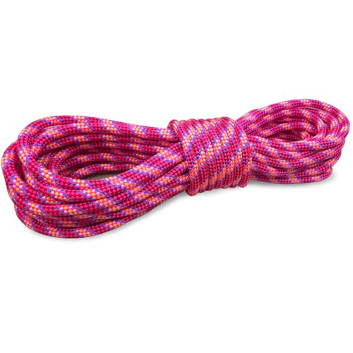 8mm Accessory Cord 6M (20ft) UIAA Rock Climbing Rope 14Kn High Tensile Strength Rock Climbing Accessories Cord Double Braid Nylon Cord for Mountain Tree Climbing, Canyoneering,Fire Rescue - size: 20FT, style: 8mm-Pink
