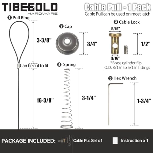 Gate Latch Cable Pull, Spring-Loaded Cable Pull, Black Gate Opener Adjustable from 2" to 6", Compatible with Vatious Gate Latches for Wooden Fence Gate, 1 Pack