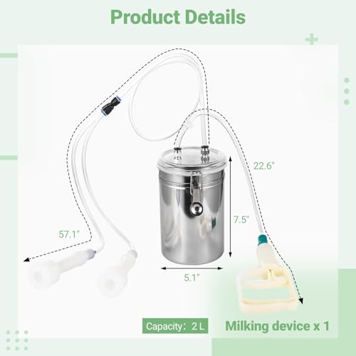 Manual Milking Machine, 2L Effort-Saving Goat Milking Device, Sheep Cow Hand Vacuum Pump Goat Cow Milking Machine, Portable Milking Kit for Milk Plant Farm