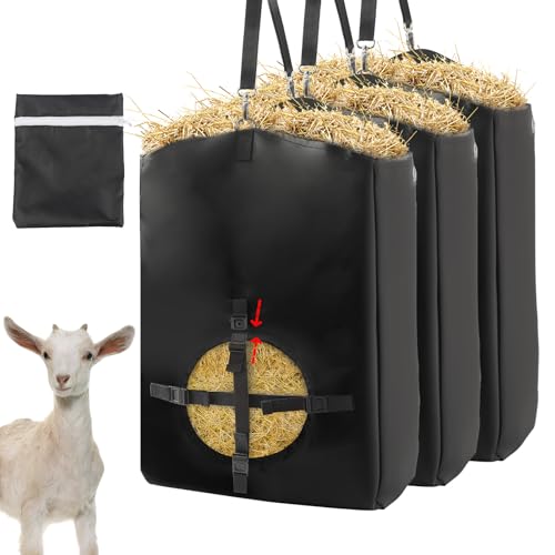 3 Pcs Hay Bags for Goats, Release Buckle for Goats Slow Feeder Hay Bags | Hay Bags with Adjustable Hanging Strap, Can Hold 0.5 to 1 Pieces of Hay, Reinforced Oxford Fabric Feeding Bag for Sheeps