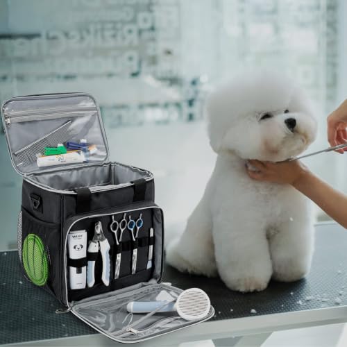 Pet Grooming Bag, Dog Grooming Supplies Organizer Tote Bag, Perfect for Pet Grooming Tool Kit Accessories-Black - color: Black