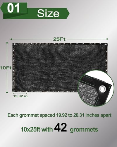 vensovo 50% Black Shade Cloth, 10 x 25 ft HDPE Sunblock Mesh | Medium shade for plants, patios and greenhouses, helping reduce direct sunlight while maintaining ventilation - color: 50% Shade, size: 10′x25′
