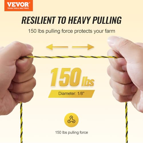 VEVOR Electric Fence Wire, 1640Ft 500M Portable Polywire, 1/8" Diameter 6 Stainless Steel Strands, Fencing Rope Line with 25 Fence Insulators and 25 T-Post Insulators, for Horse, Cattle, Livestock - size: 1640Ft 500M, style: 1/8" Strands
