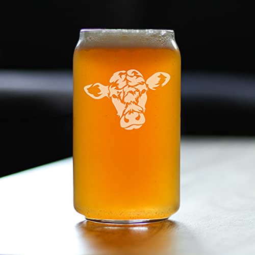 Bevvee Cow Face Can Shaped Pint Glass for Cow Lovers Gifts - 16 oz | Bevvee Cattle gift ideas for cow lovers, farmers and ranchers. Beer can glass for IPA, pilsner and craft beer. Made in USA - style: Set of 1