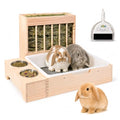 3-in-1 Rabbit Hay Feeder with Litter Box, Bowl Tray for Medium Bunnies | Wire Grate Separates Waste, Includes Mini Brush, Wooden Bunny Toilet for Dutch Rabbits, Polish, Medium Breeds,Easy Clean - size: Large
