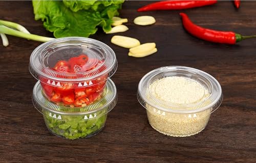 Clear Disposable Plastic Portion Cups with Leakproof Lids | Jello Shot & Condiment Cups | 3.25 OZ, 100 Sets | BPA Free & Recyclable - style: 3.25 OZ