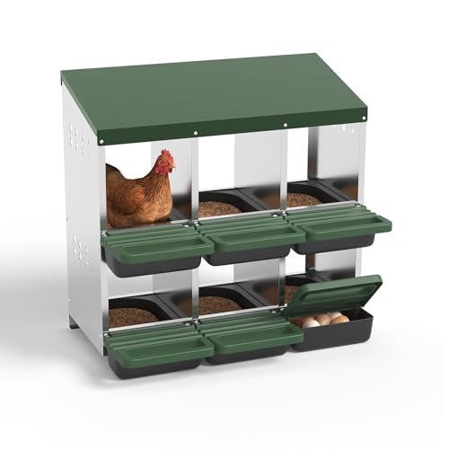 6-Compartment Chicken Nesting Box, Heavy Duty Galvanized Steel Poultry Nest Box, Wall Mount/Freestanding Design for Hens, Ducks, Backyard Homesteads & Farm Use, Green, with Soft Mats, No Stand - color: Green, size: 6 Room&Mat Board