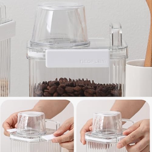 Neoflam 3 Set Airtight Kitchen Pantry Dry Food Container with Handle, Dog, Cat, Pet Feed Dispenser with Measuring Cup, Refrigerator Cabinet Organization for Cereal, Rice, Grain, Pasta (44 oz, 1300ml) - size: 44 oz