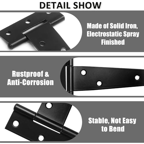 Murtenze 12 Inch T-Strap Barn Door Hinges, Black, 2PCS | Heavy Duty, Gate Strap Hinges, Wrought Iron Hardware, For Wooden Fences Yard, Rustproof - color: Black, size: 12 Inch - 2Pack