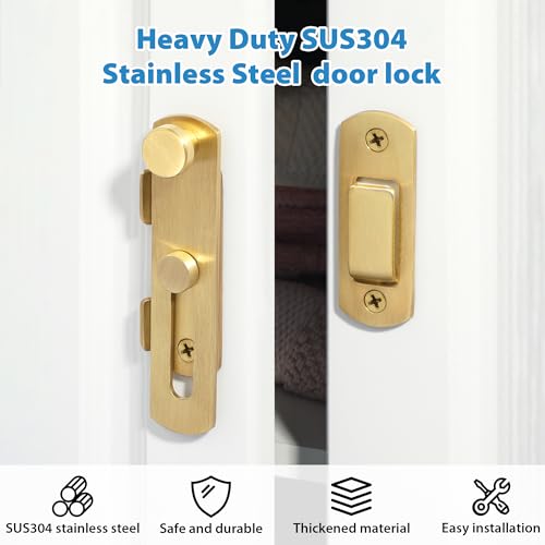 Alise 4 inch Gold SUS304 Stainless Steel Gate Latches for Barn Door | Heavy Duty Gate Hardware ,Security Flip Latch,Anti-theft Latch,Safety Door Lock for Barn Wood Fence Sliding French Door - color: Gold, size: 4 Inch