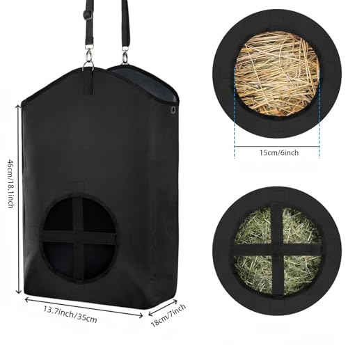 Goat Hay Feeder, Hay Bags for Horses, Sheep, with Adjustable Open Feed Hole for Slow Feeding-Black - color: Black