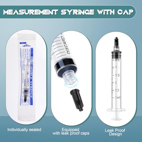TrelaCo 50 Pack Syringe Without Needle Disposable Plastic Syringes with Cap Measuring Dispensing Tools Individually Sealed for Pets Feeding(3 ml) - size: 3 ml
