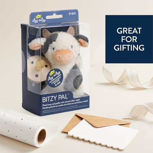 Itzy Ritzy Pacifier & Lovey Set - Natural Rubber Pacifier with Plush Cow | Natural Rubber Pacifier with Detachable Bear Lovey, Soft Cotton Fabric, Large Vent Holes, and Soothing Comfort for Babies - color: Cow