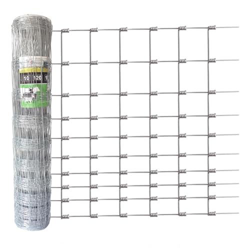 Farm Fence, 5ft x 164ft Heavy Zinc Coating Cattle Fencing Deer Fence, Hog Goat Fencing for Yard Garden and Field Mountain Forest - style: Metallic 5FT x 164FT