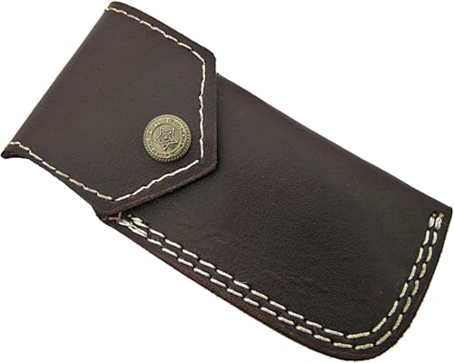 Custom Handmade Damascus Steel Folding Knife - Natural Wood Handle with Brass Bolster & Brass Lining | Artisan Forged 176-Layer 1095/15N20 Steel | Handmade Leather Sheath Included | 9 Inch Overall - color: Damascus Leaf