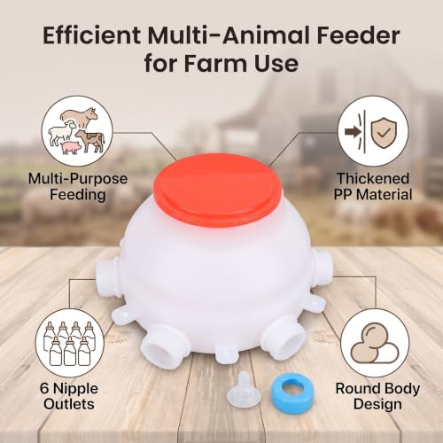 Lamb Feeding Bucket, Piglet Feeding Bottle with 6 Nipples, Livestock Milk Jug for Farm Animal Goat Lambs Dog