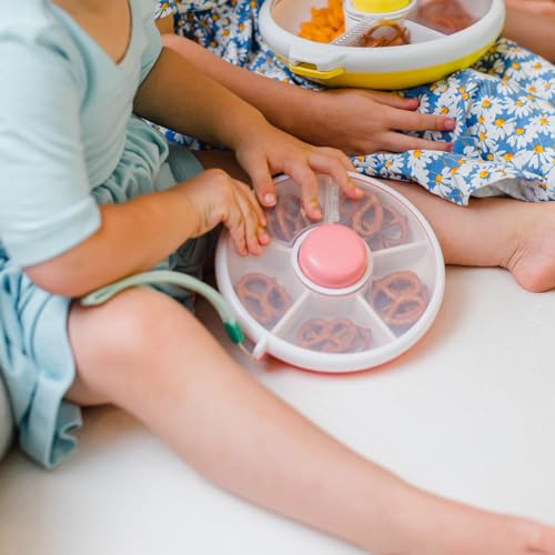 GoBe Kids Small Snack Spinner Flip Bundle with Hand Strap and Sticker Sheet - Reusable Snack Container with 5 Compartment Dispenser and Lid | BPA/PVC Free | Dishwasher Safe | No Spill- Mint Green | Bundle with Hand Strap & Stickers, Reusable Snack Contain