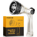 FANHAO Metal Thumb Control Garden Hose Nozzle Heavy Duty, 8 Spray Patterns | Rustproof Zinc Alloy Water Hose Sprayer High Pressure, Non-Slip Ergonomic Grip for Lawn & Plant Watering, Car & Pet Washing - color: Silver