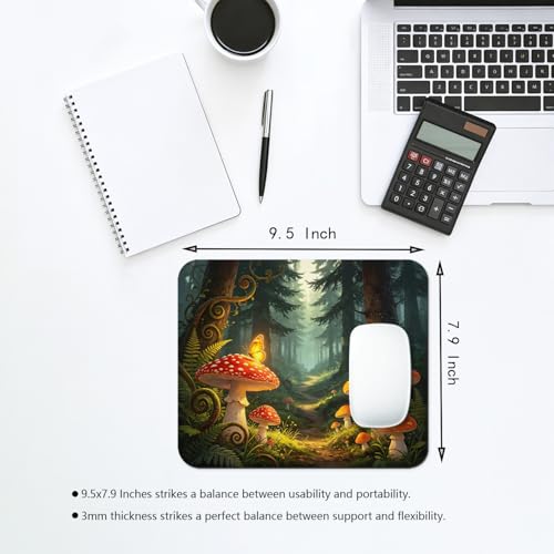 Enchanted Forest with Glowing Mushrooms Mouse Pad 9.5" x 7.9", Magical Butterfly Fantasy Cute Desk Mat - color: Forest with Glowing Mushrooms